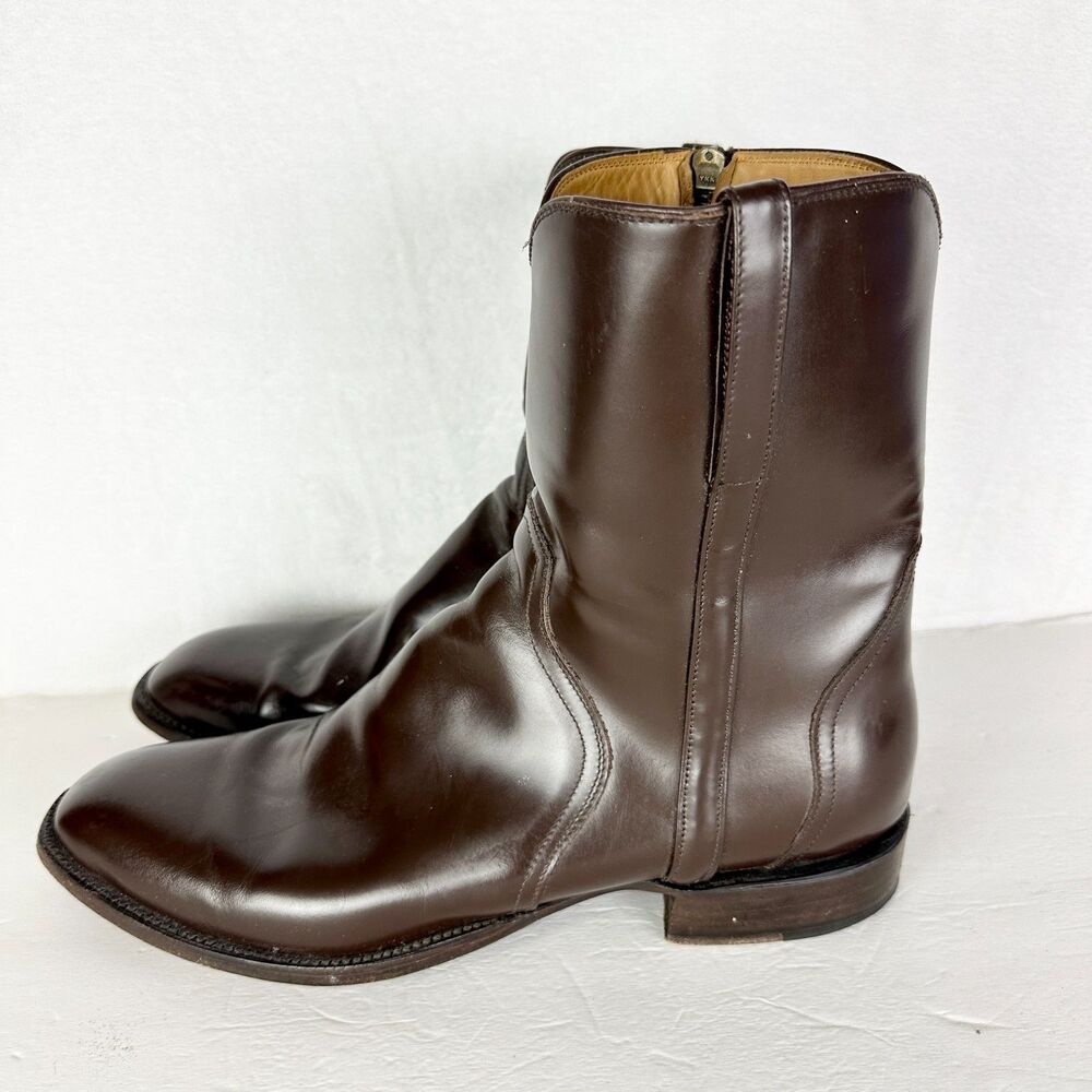 Lucchese Men's Classic Calfskin Scout Dress Boot Size 12 Brown USA Made Side Zip